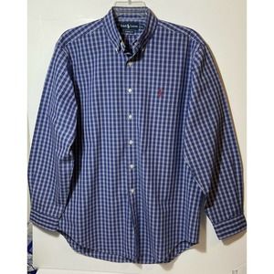RALPH LAUREN Men’s 16 L Classic Fit Shirt Blue Plaid